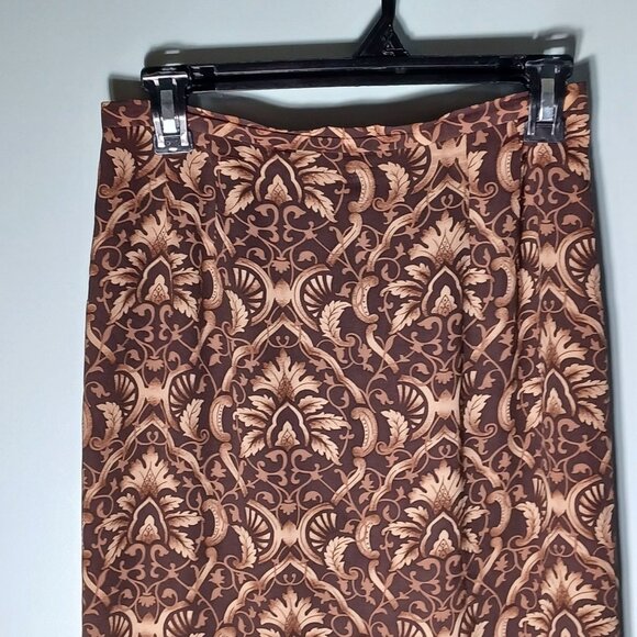 Talbots Midi Skirt Womens 6 P Brown Y2K Silk Fairycore Grunge Geometric - Picture 2 of 9